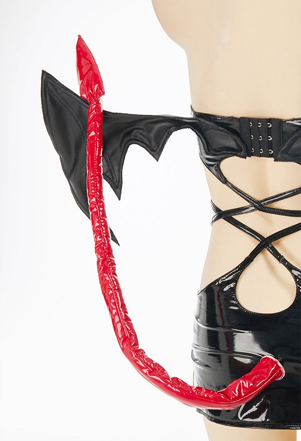Sexy Dessous Set Dämon Gürtel Bodysuit mit Schwanz Armschutz Choker