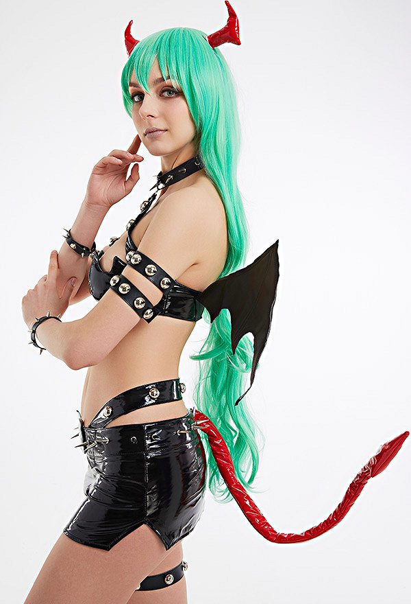 Sexy Dessous Dämon Set Rock Halfter Top mit Haarschmuck Schwanz