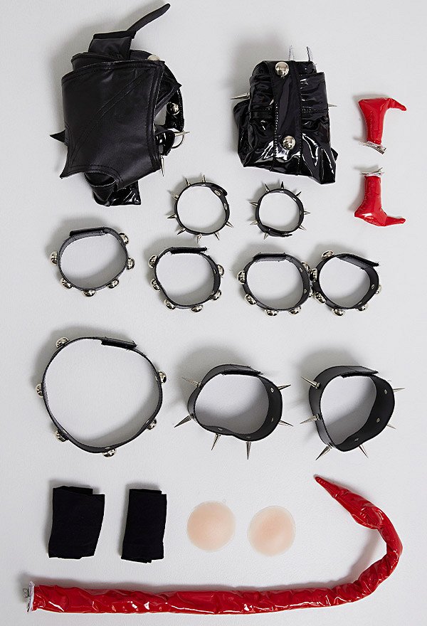 Sexy Dessous Dämon Set Rock Halfter Top mit Haarschmuck Schwanz