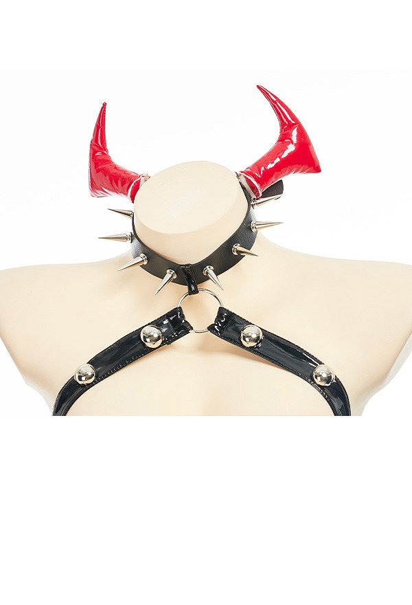 Sexy Dessous Dämon Set Rock Halfter Top mit Haarschmuck Schwanz