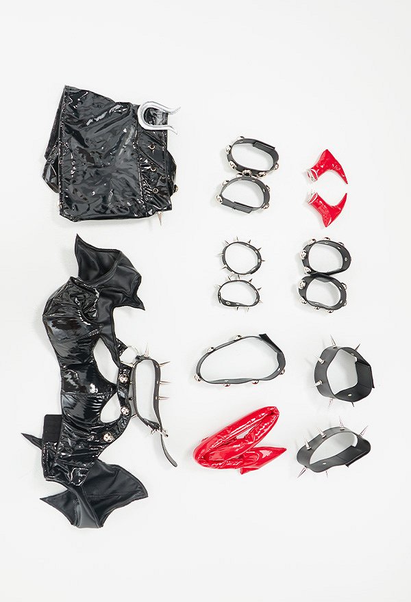 Sexy Dessous Dämon Set Rock Halfter Top mit Haarschmuck Schwanz