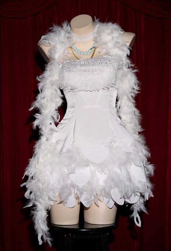 Cakuoyi Panty Stocking Panty Cosplay Costume White Evening Dress with Shawl Gloves Necklace