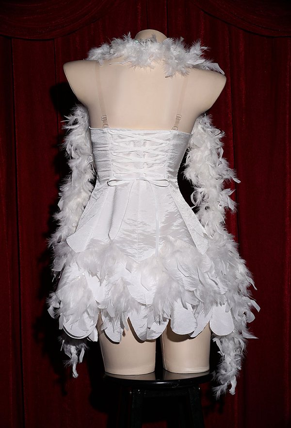 Cakuoyi Panty Stocking Panty Cosplay Costume White Evening Dress with Shawl Gloves Necklace