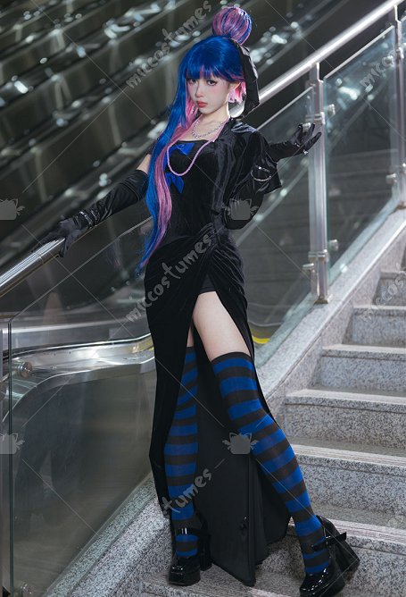  Panty Stocking Cosplay Kostüm Ein Abendkleid mit einem Schultertuch Handschuhen Halskette
