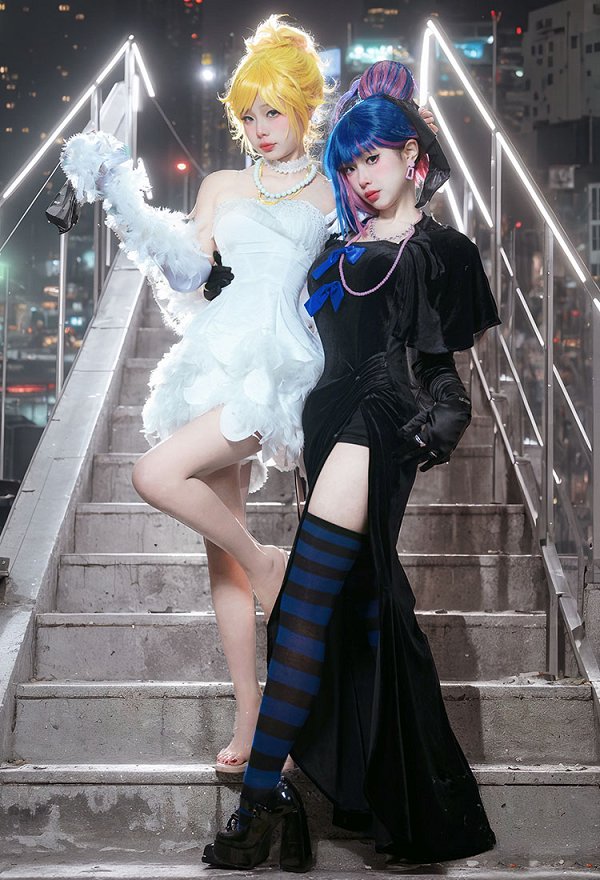 Panty Stocking Stocking Cosplay Costume Evening Dress and Cape with Gloves Necklace