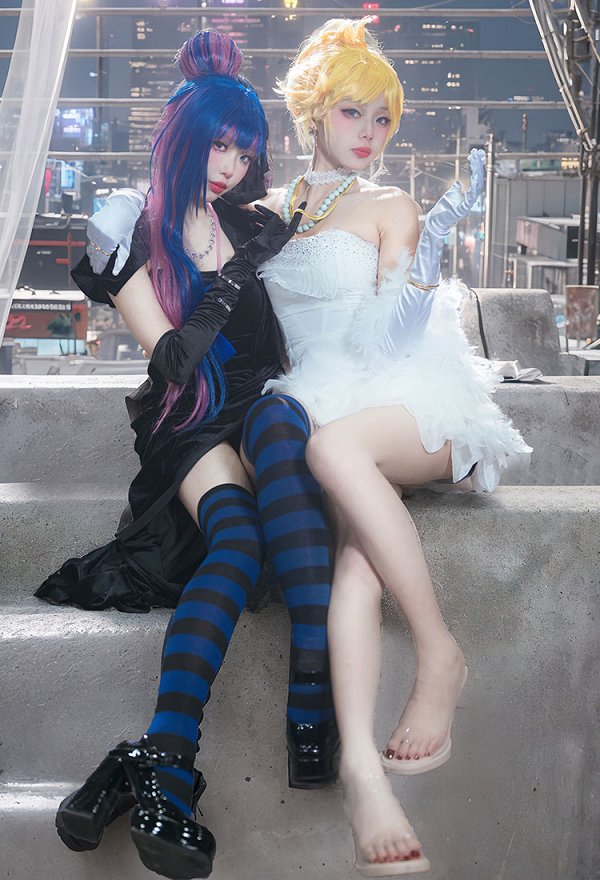 Panty Stocking Stocking Cosplay Costume Evening Dress and Cape with Gloves Necklace