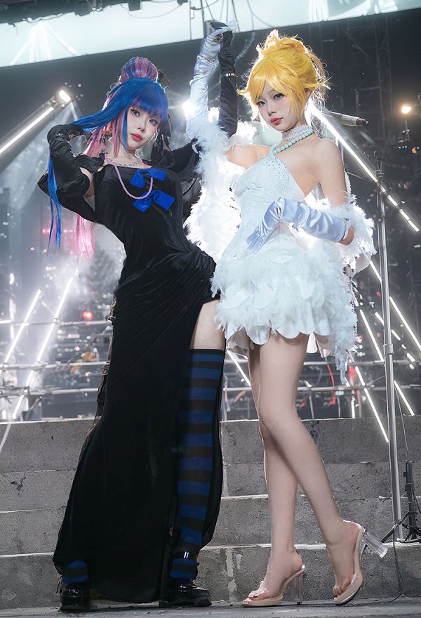 Panty Stocking Stocking Cosplay Costume Evening Dress and Cape with Gloves Necklace