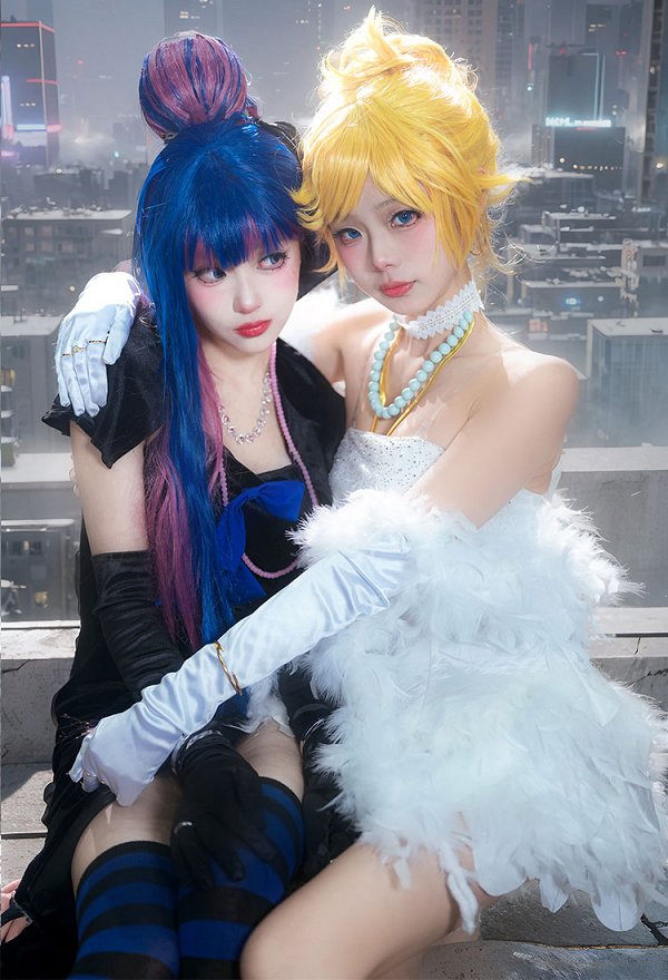 Panty Stocking Stocking Cosplay Costume Evening Dress and Cape with Gloves Necklace
