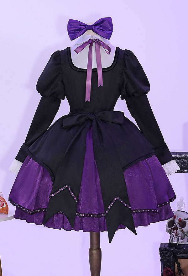 Panty Stocking Stocking Cosplay-Kostüm schwarz lila Gothic Kleid Gürtel mit gestreiften Strümpfen