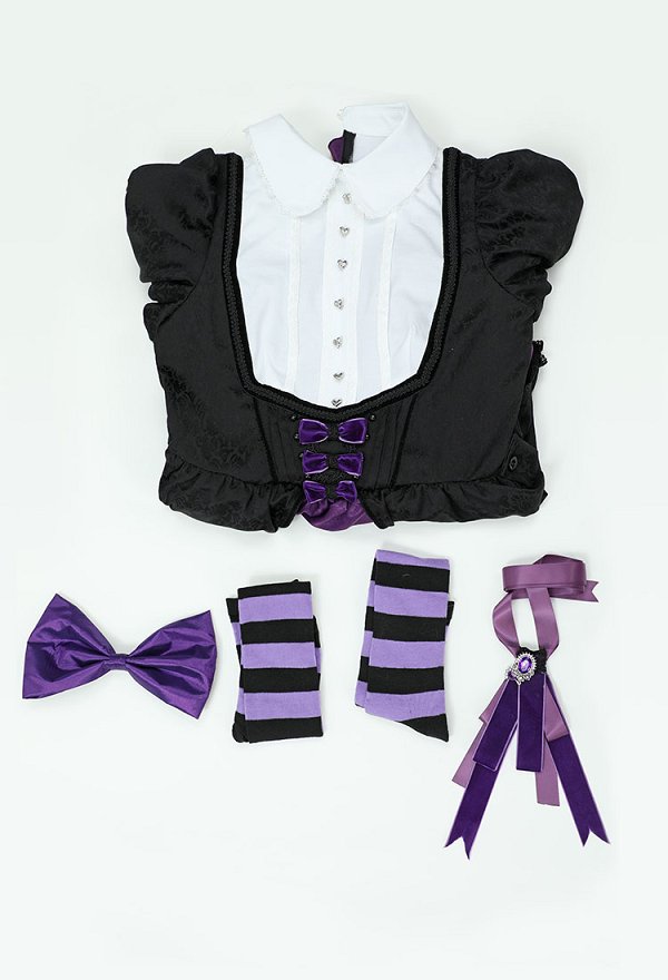 Panty Stocking Stocking Cosplay-Kostüm schwarz lila Gothic Kleid Gürtel mit gestreiften Strümpfen