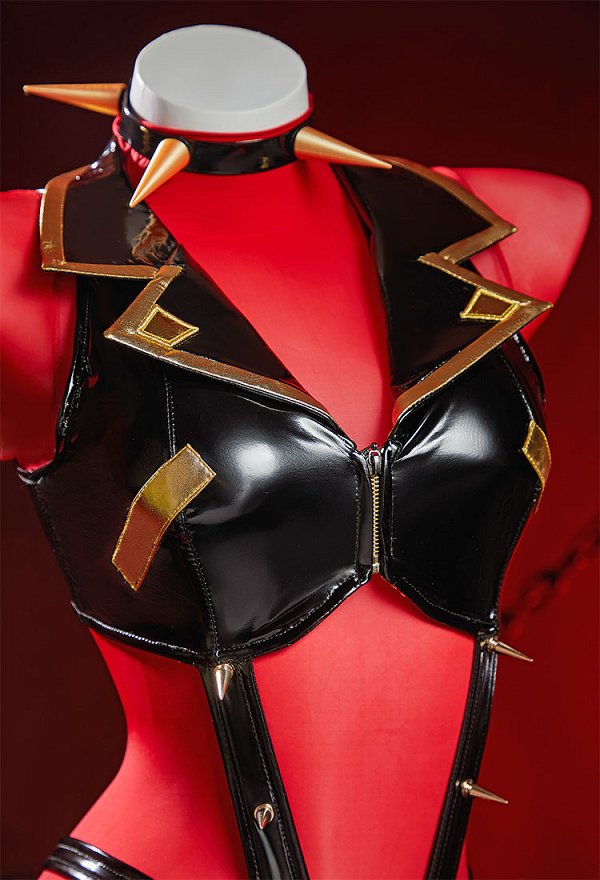 Panty Stocking Kneesocks Cosplay Kostüm Leder Bodysuit und rote Strumpfhose mit Schwanz Panty Stocking Kneesocks Cosplay Kostüm Leder Bodysuit und rote Strumpfhose mit Schwanz