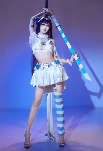 Panty Stocking Stocking Cosplay Costume Haut dos nu blanc et jupe courte avec bas