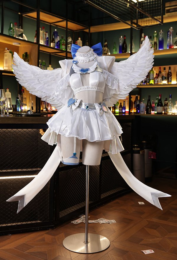 Panty Stocking Stocking Cosplay Kostüm Weißes Neckholder Top und halber Rock mit Strümpfen