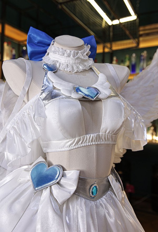 Panty Stocking Stocking Cosplay Kostüm Weißes Neckholder Top und halber Rock mit Strümpfen