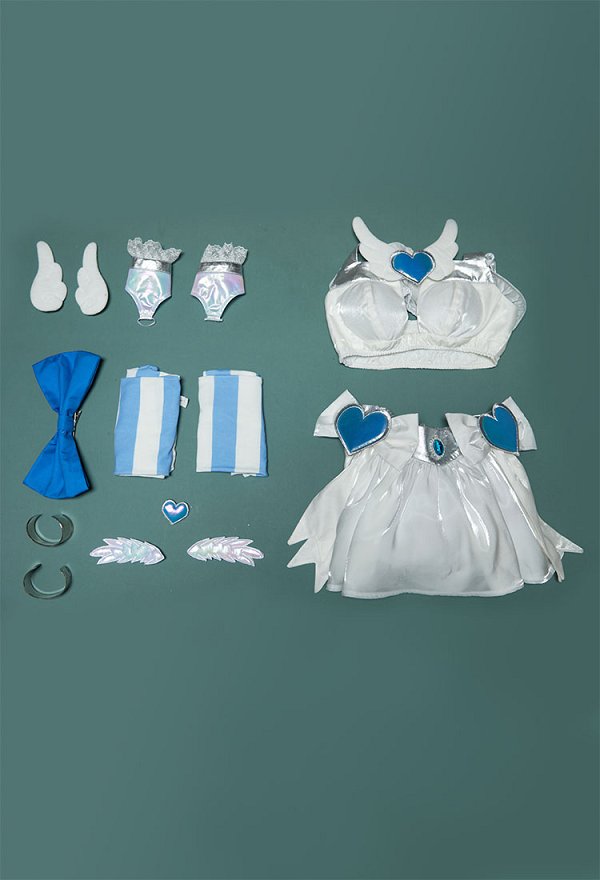 Panty Stocking Stocking Cosplay Kostüm Weißes Neckholder Top und halber Rock mit Strümpfen