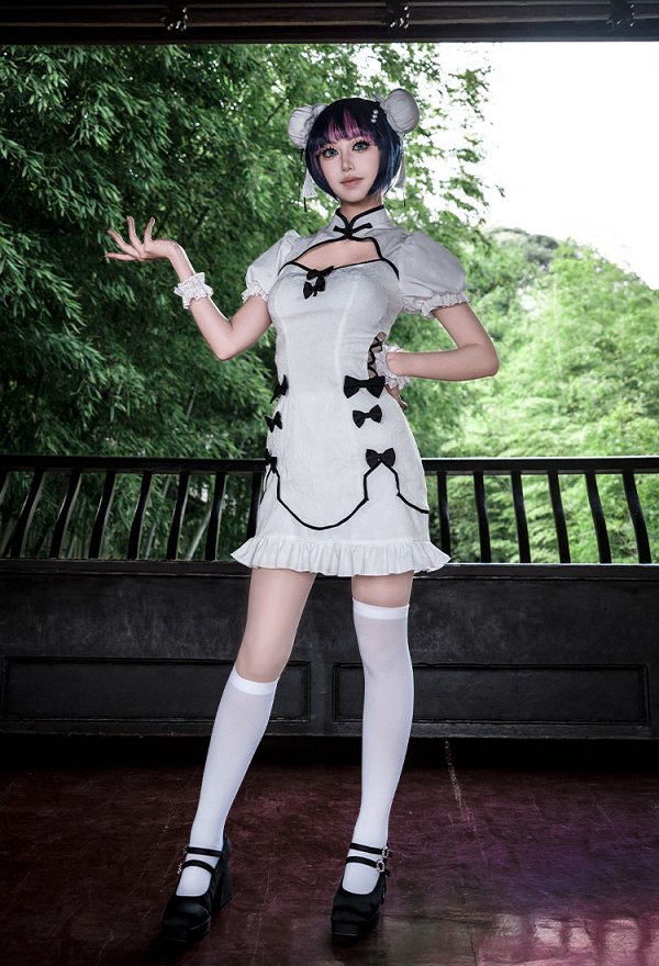 Panty Stocking Stocking Figure Ver Cosplay Kostüm Chinesisches Cheongsam mit Kopfschmuck und Haarspange