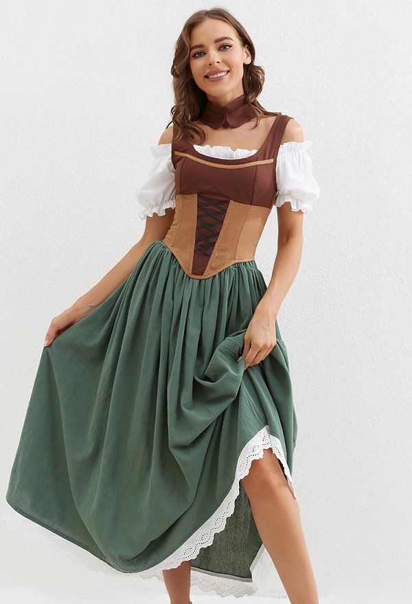 Women Renaissance Medieval Costume Historical Retro Dress Outfit Corset Top Skirt Set for Halloween Women Renaissance Medieval Costume Historical Retro Dress Outfit Corset Top Skirt Set for Halloween