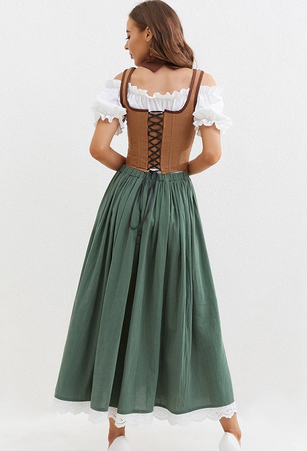 Women Renaissance Medieval Costume Historical Retro Dress Outfit Corset Top Skirt Set for Halloween Women Renaissance Medieval Costume Historical Retro Dress Outfit Corset Top Skirt Set for Halloween