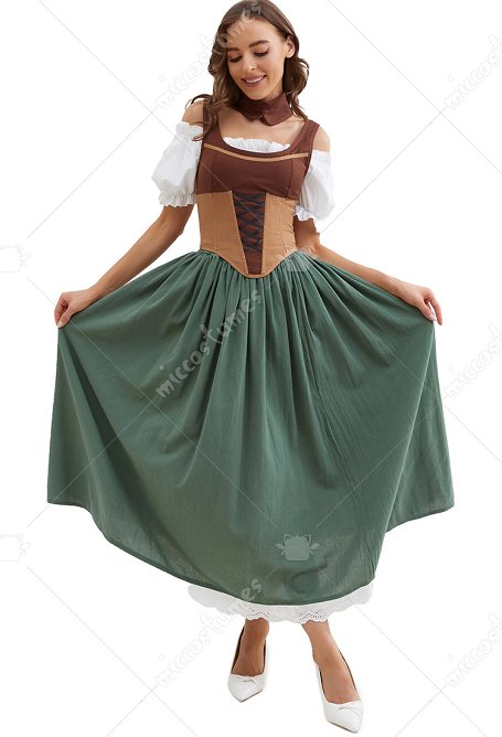 Women Renaissance Medieval Costume Historical Retro Dress Outfit Corset Top Skirt Set for Halloween