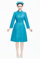 Halloween Ratched Vintage Nurse Cosplay Uniforme Robe bleue avec chapeau et ceinture