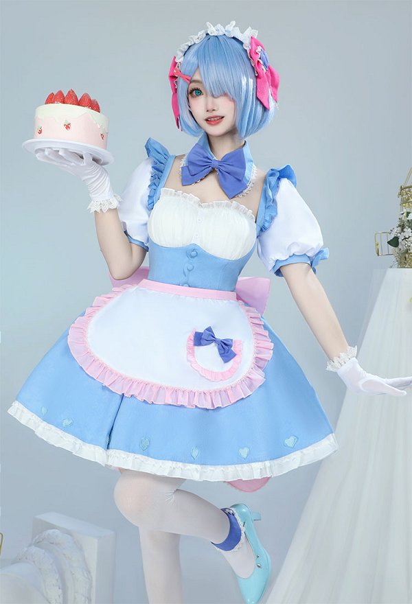Re Starting Life in Another World Cosplay Costume Kawaii Maid Style Dress and Apron with Stockings and Gloves