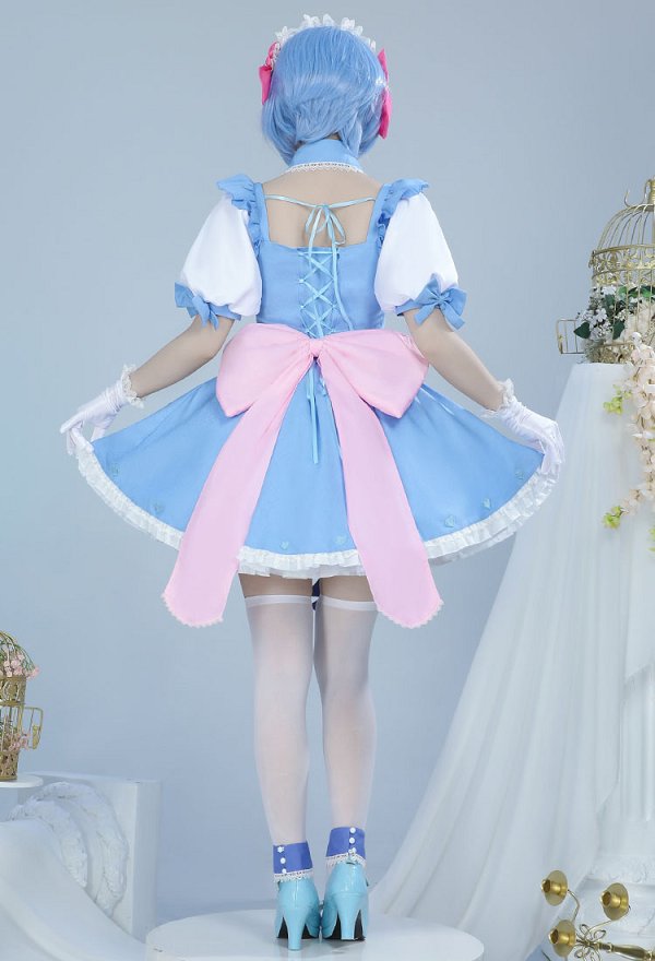 Re Starting Life in Another World Cosplay Costume Kawaii Maid Style Dress and Apron with Stockings and Gloves