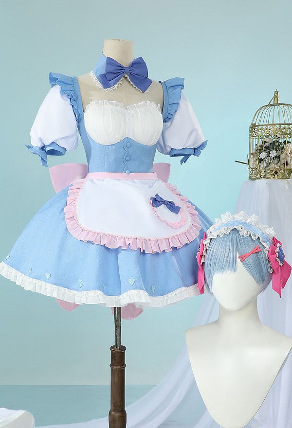 Re Starting Life in Another World Cosplay Costume Kawaii Maid Style Dress and Apron with Stockings and Gloves