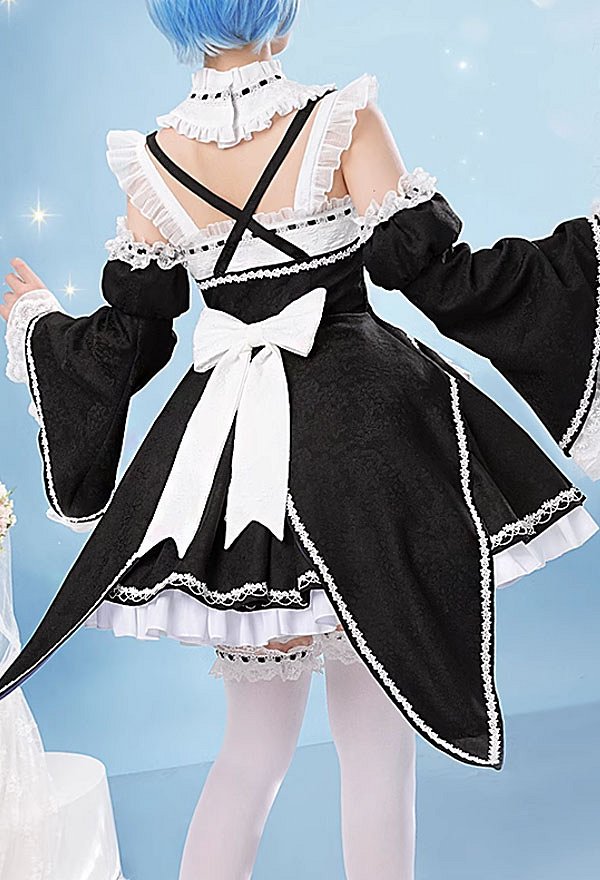 Re Starting Life in Another World Cosplay Costume Maid Uniform Dress with Headband Arm Sleeves Stockings