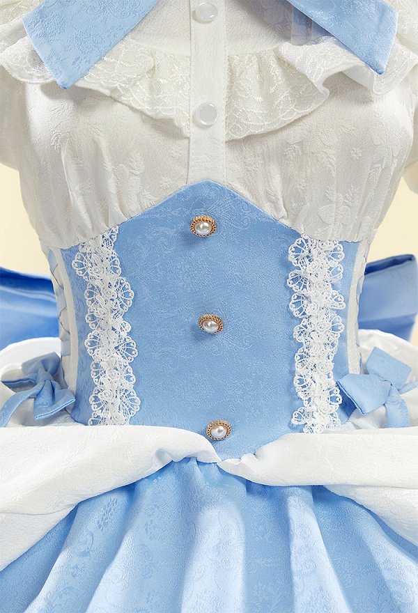 Re Starting Life in Another World Gothic ver Cosplay Costume Blue Lolita Dress with Gloves