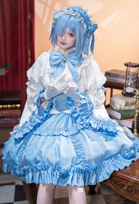 Re Starting Life in Another World Gothique ver Costume cosplay Robe Lolita bleue avec gants