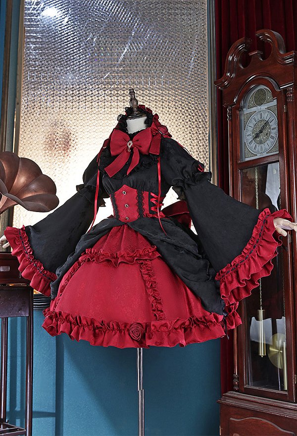 Re Starting Life in Another World Ram Cosplay Costume Robe d'Halloween gothique noire et rouge