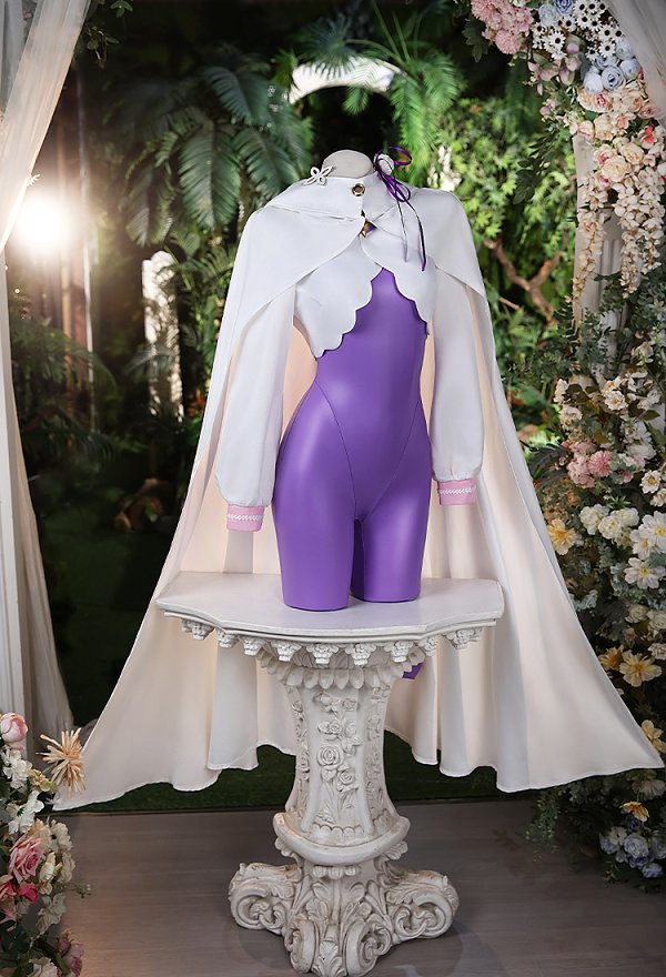 Re Starting Life in Another World Emilia Combat Suit Cosplay Costume Bodysuit and Top with Cape and Headpiece