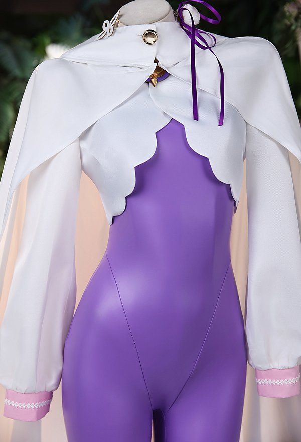 Re Starting Life in Another World Emilia Combat Suit Cosplay Costume Bodysuit and Top with Cape and Headpiece