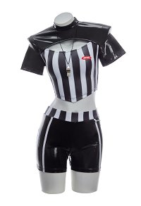Referee Cosplay Outfit Kostüm Gestreifter Trainingsanzug Oberteil Shorts mit Mütze Pfeife