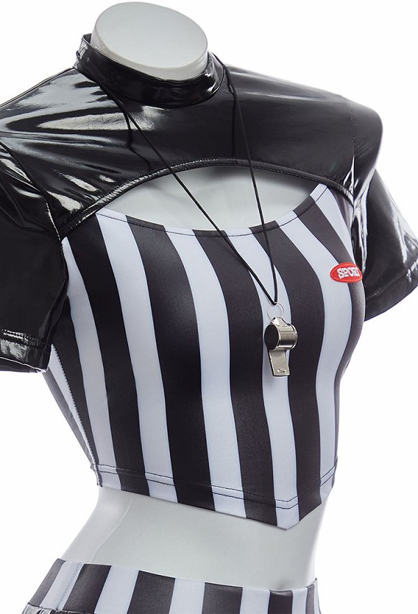 Tenue d'arbitre pour jeu de rôle haut et short de survêtement rayés avec casquette et sifflet