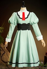 The Ribbon Hero Sapphire Civilian Form Cosplay Costume Dress with Waist Belt Gloves and Headband