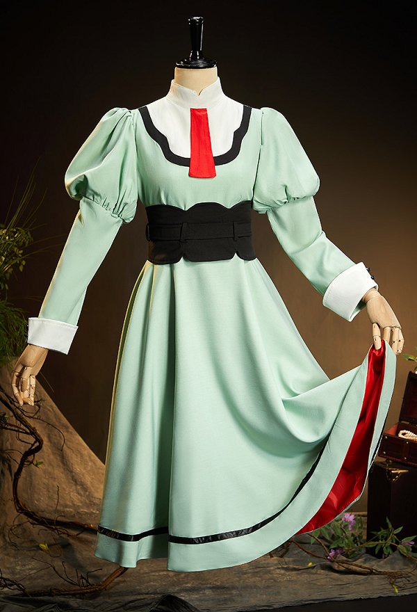 The Ribbon Hero Sapphire Civilian Form Cosplay Costume Dress with Waist Belt Gloves and Headband
