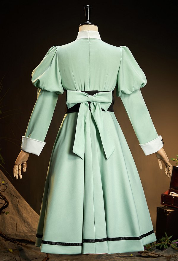The Ribbon Hero Sapphire Civilian Form Cosplay Costume Dress with Waist Belt Gloves and Headband