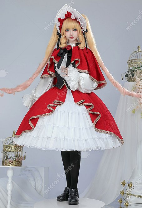 Rozen Maiden Shinku Cosplay Costume Robe et Cape avec Gilet et Chapeau