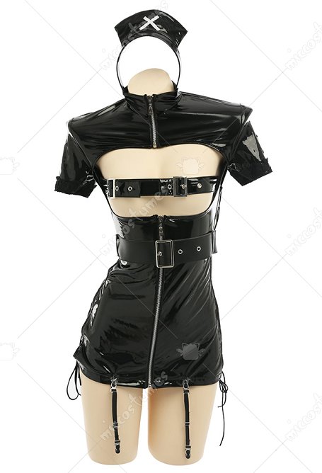 Disfraz de Enfermera Sexy de Halloween con Diseño de Cordones Vestido de Coqueta con Estilo de Pecho Abierto