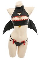 Halloween Women Sexy Lingerie Set with Dark Devil Teeth Design Flirty Halter Top with Thong for Fun Open Chest Style