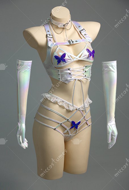 Conjunto de Lencería Sexy con Decoraciones de Mariposas Sujetador Coqueto y Bragas con Corsé
