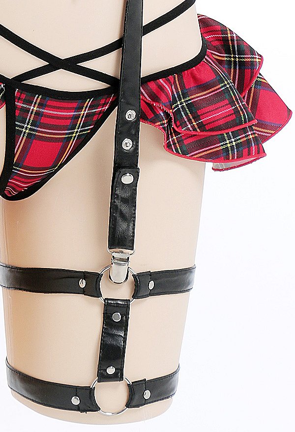 Lencería Sexy a Cuadros de Halloween para Mujer Conjunto de Lencería de Liga con Volantes de Estilo Escolar con Diadema y Medias Lencería Sexy a Cuadros de Halloween para Mujer Conjunto de Lencería de Liga con Volantes de Estilo Escolar con Diadema y Medias