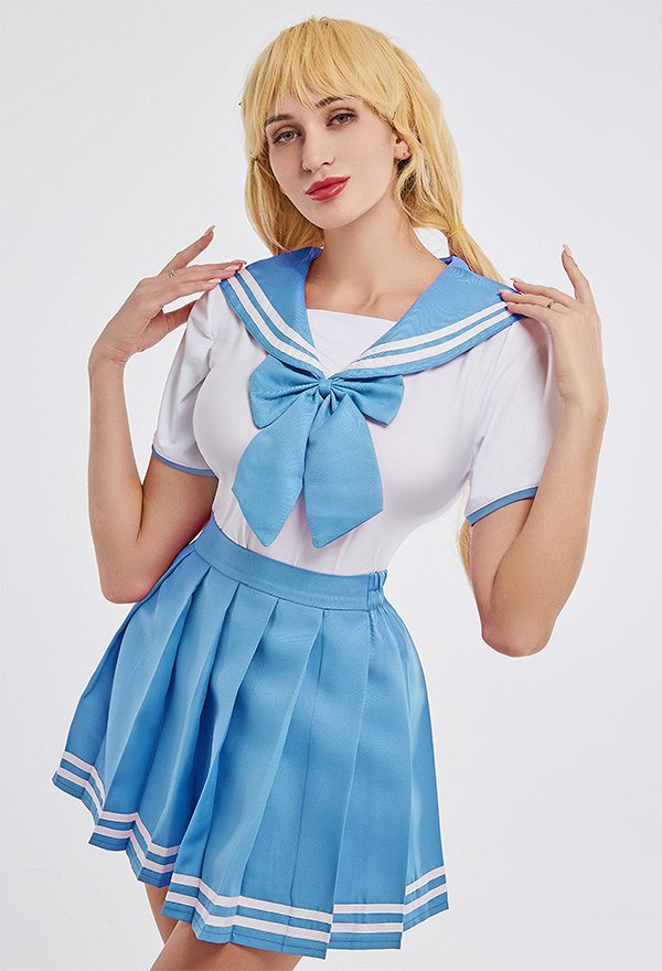 School Girl Costume with Bow Decoration Sexy Bodysuit with Skirt JK Uniform Style School Girl Costume with Bow Decoration Sexy Bodysuit with Skirt JK Uniform Style