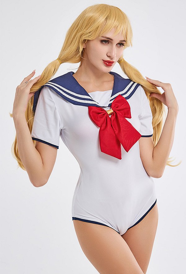 School Girl Costume with Bow Decoration Sexy Bodysuit with Skirt JK Uniform Style School Girl Costume with Bow Decoration Sexy Bodysuit with Skirt JK Uniform Style