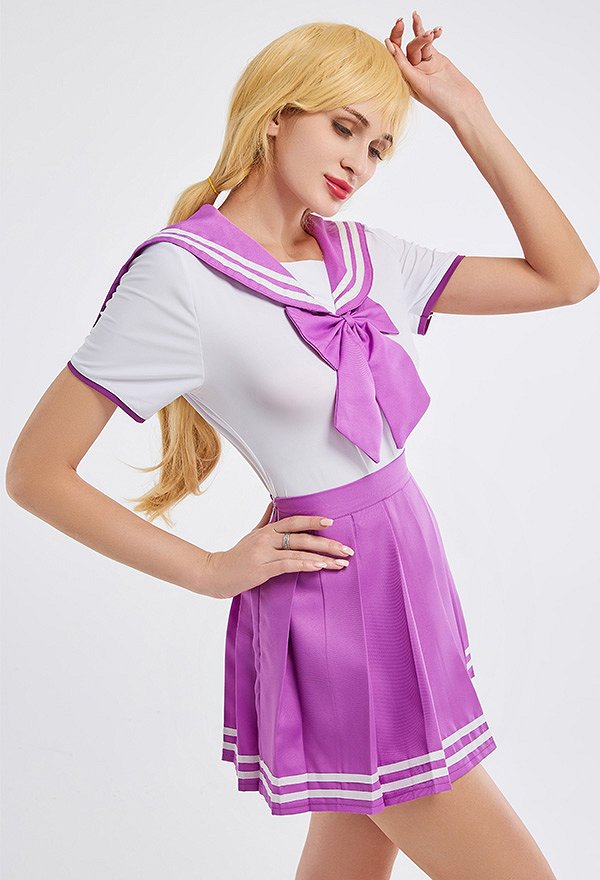 School Girl Costume with Bow Decoration Sexy Bodysuit with Skirt JK Uniform Style School Girl Costume with Bow Decoration Sexy Bodysuit with Skirt JK Uniform Style