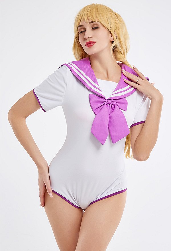 School Girl Costume with Bow Decoration Sexy Bodysuit with Skirt JK Uniform Style School Girl Costume with Bow Decoration Sexy Bodysuit with Skirt JK Uniform Style
