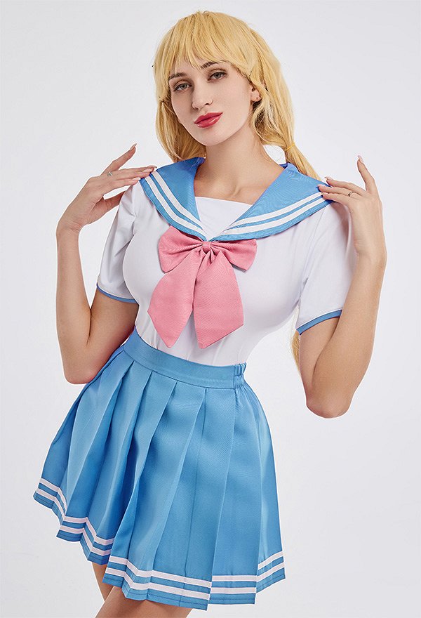 School Girl Costume with Bow Decoration Sexy Bodysuit with Skirt JK Uniform Style School Girl Costume with Bow Decoration Sexy Bodysuit with Skirt JK Uniform Style