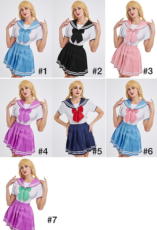 School Girl Costume with Bow Decoration Sexy Bodysuit with Skirt JK Uniform Style School Girl Costume with Bow Decoration Sexy Bodysuit with Skirt JK Uniform Style