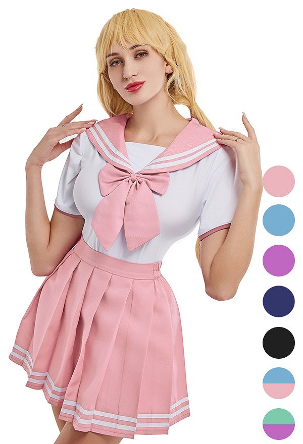 School Girl Costume with Bow Decoration Sexy Bodysuit with Skirt JK Uniform Style School Girl Costume with Bow Decoration Sexy Bodysuit with Skirt JK Uniform Style